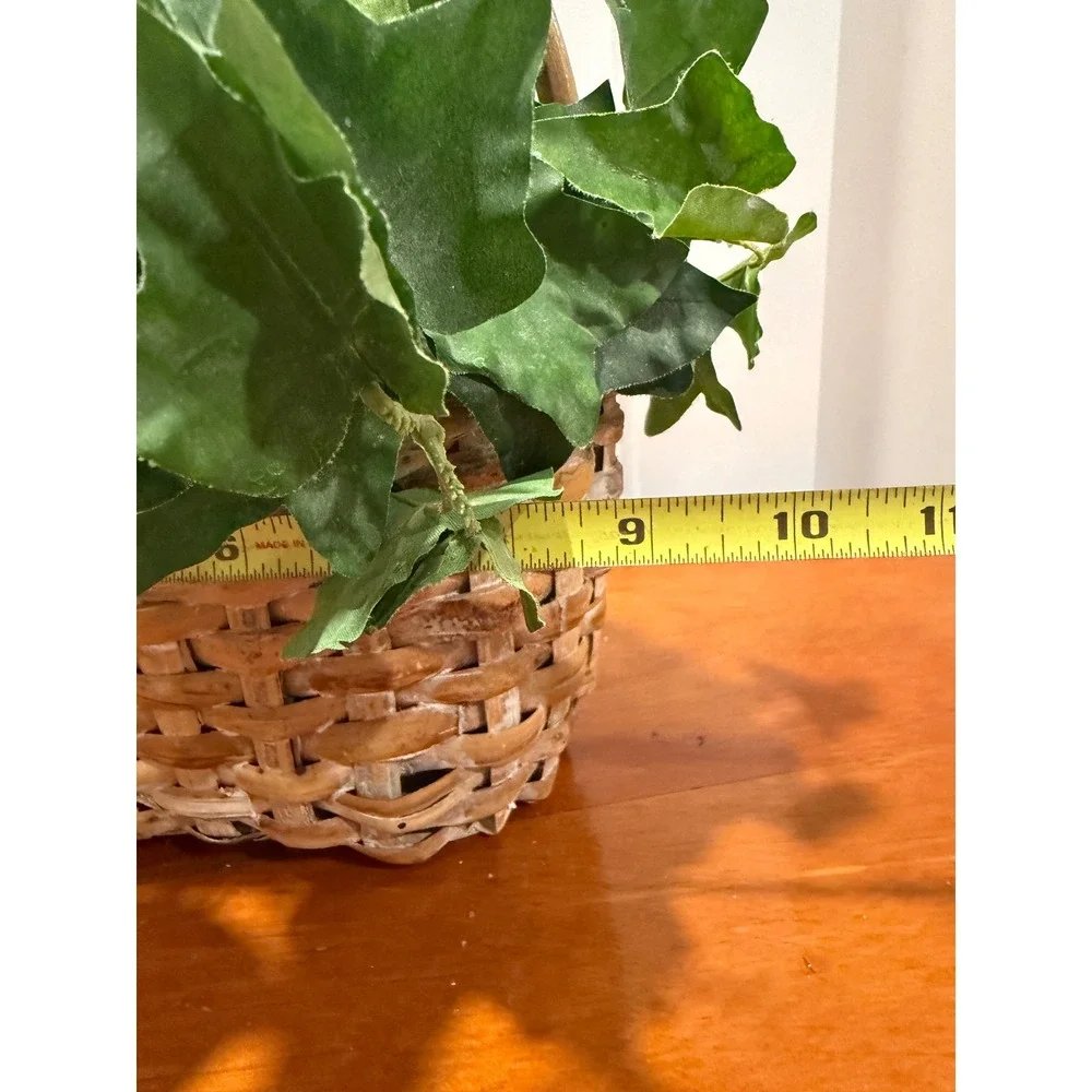 Faux Ivy Plant in Woven Wicker Basket with Handle Home Decor Greenery Accent